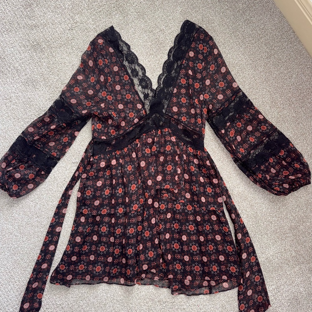 Misa Los Angeles Black and Red Floral Mini Dress NWOT XS